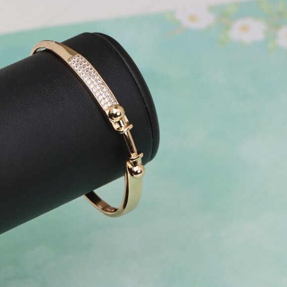 Rose Gold Bangle with Ball-End Design and Crystal Pavé Accent, XPBL0566 - Picture 8 of 12